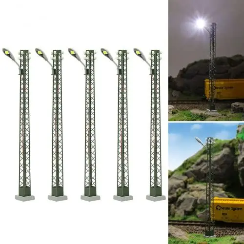 Produktbild: ZYWUOY 5 Stück Modellbahnleuchten Gittermastleuchte, Spur H0 Lichtanlage LED Lampe
