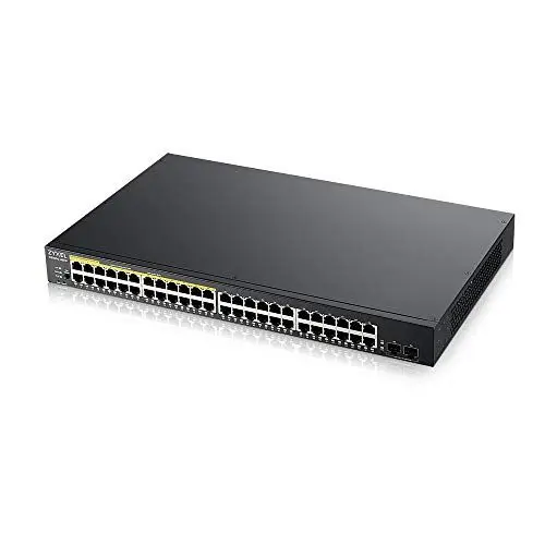 Produktbild: Zyxel 48-Port Gigabit PoE Switch | Smart Managed | Rackmontage | 48 PoE+-Ports mit einem Budget von 170 W und 2 SFP-Ports | VLAN, IGMP, QoS (GS1900-48HP)