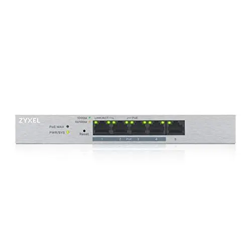 Produktbild: Zyxel 5-Port Gigabit Web / Smart Managed PoE+ Switch mit einem Budget von 60 Watt, Lifetime Garantie (GS1200-5HPv2)