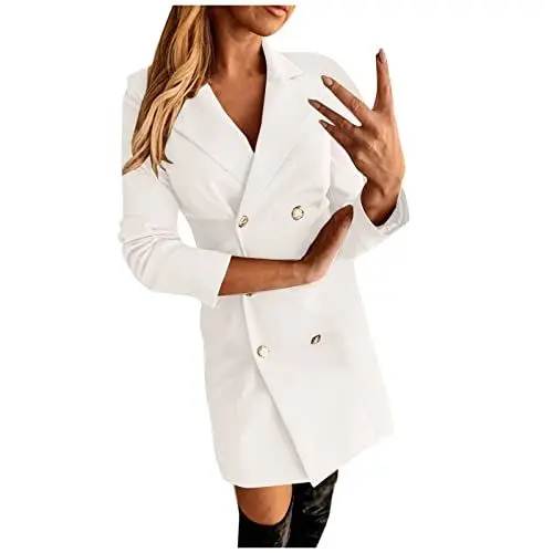 Produktbild: zyxm Anzugjacke Damene Polyester Halloween Mäntel Weich Schlichtee Blazer Women'S Essentials Schlankmacher Doppelreiher V Neck Langarms Schule