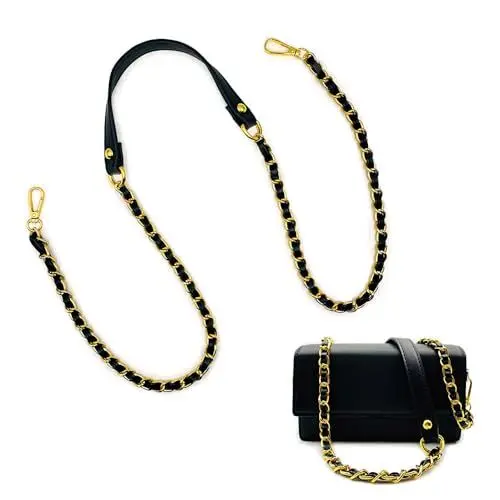 Produktbild: Zzcy Kettenriemen Leder Taschenkette Schwarz 120cm Taschenriemen Metall Gold Handtaschen Metall Ketten Schultergurt für Taschen Umhängetaschen, Handtaschen