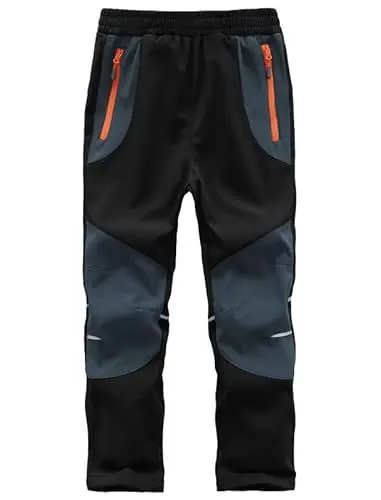 Produktbild: Zzkouine Kinder Softshellhose Schneehose Thermohose Hosen Jungen Mädchen Winterhose Outdoorhose Wanderhose, Schwarz/Grau 146-152