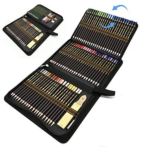 Produktbild: ZZONEART 96pcs Buntstifte Bleistift Zeichnen Set für Skizzieren, Profi Malset Art Inklusive Federtasche, Farbstift, Graphit, Kohle-Bleistifte, Ideales Schulbedarf Künstlerbedarf für Kinder