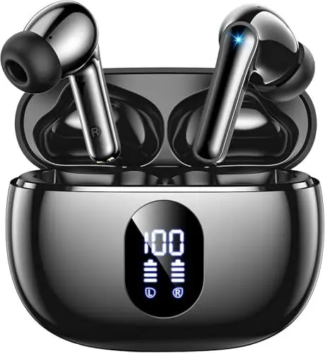 Produktbild: ZZU Bluetooth Kopfhörer,In Ear Kopfhörer Kabellos Bluetooth 5.3 mit HiFi Stereo,4 ENC Noise Cancelling Mic 48 std Spielzeit LED-Anzeige,IPX7 Ohrhörer mit AI für iPhone Android Arbeit und Studium